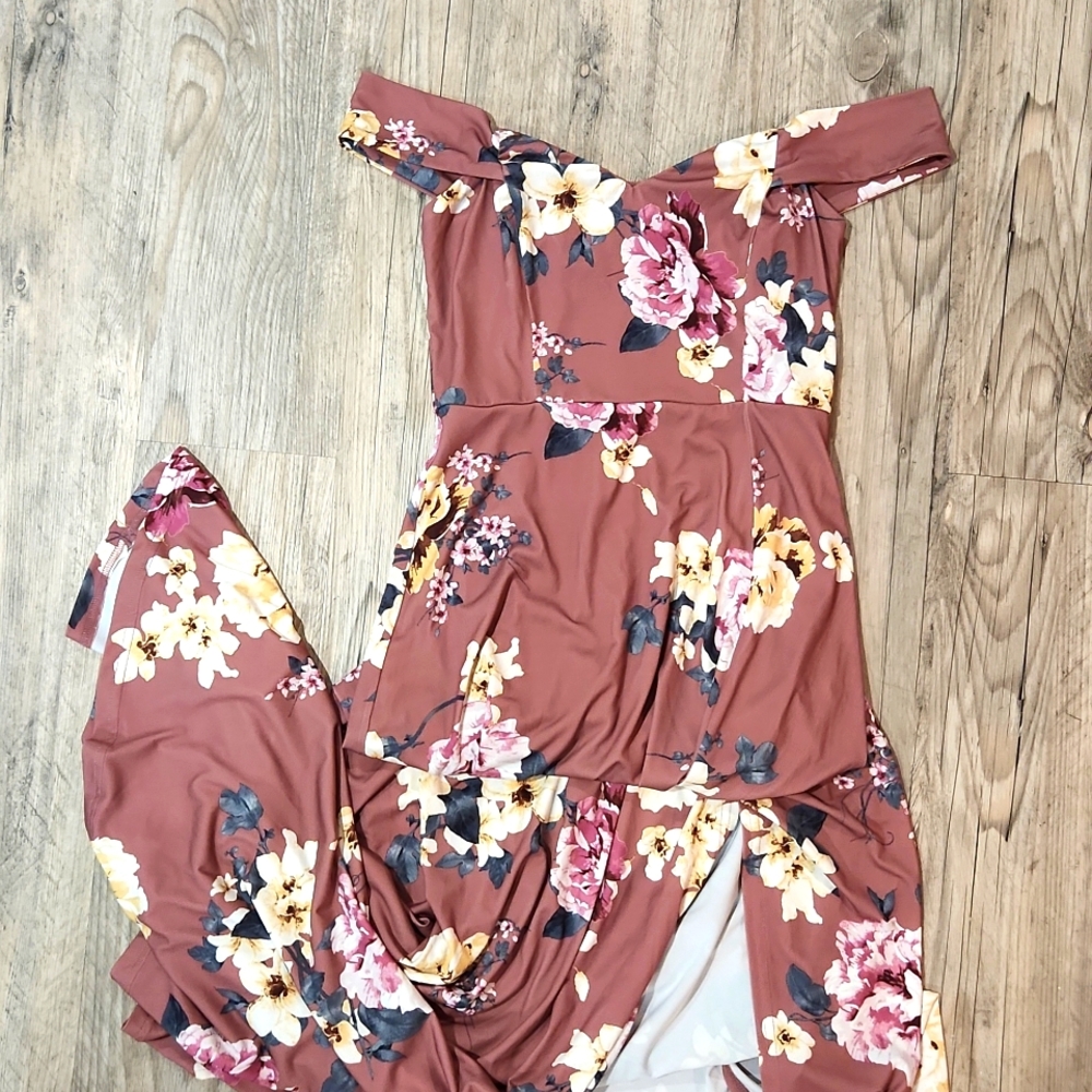 Dusy rose floral maxi dress off shoulder